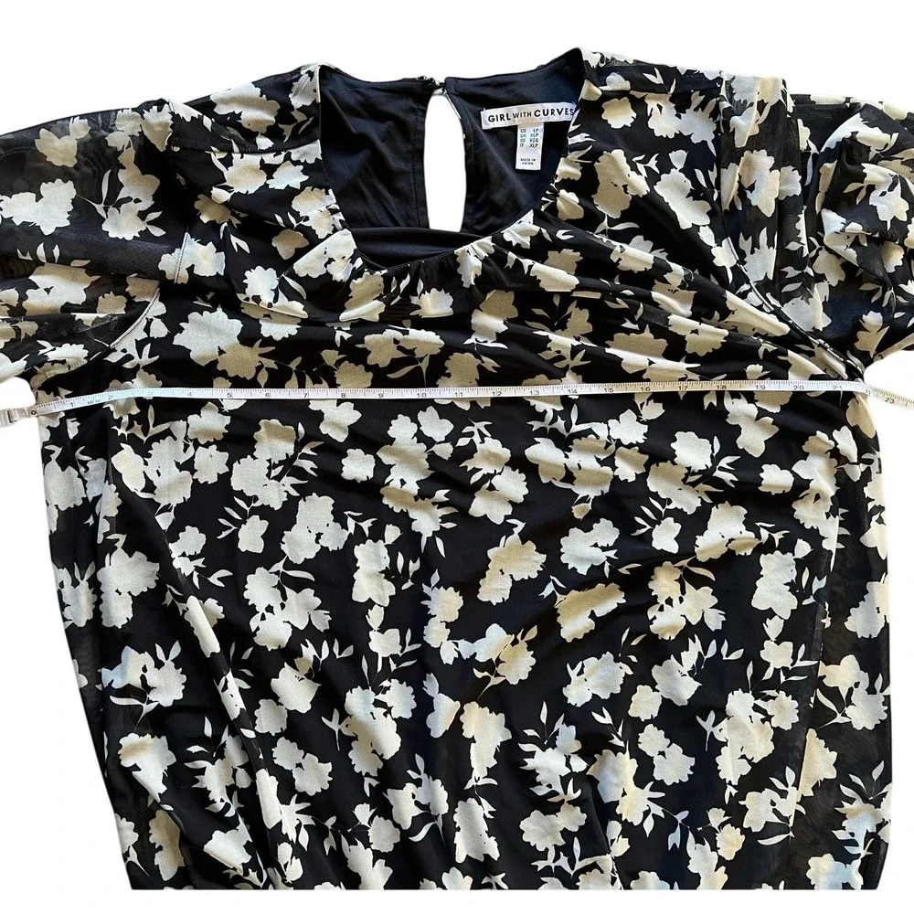 Girl With Curves Petite Mesh Flutter Sleeve Maxi Dress Black Floral NWOT Size LP - Picture 6 of 8